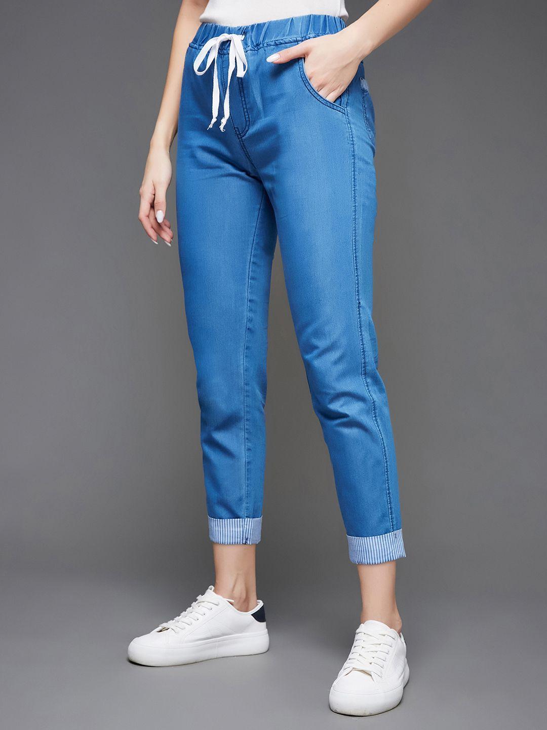 miss chase women jogger high-rise stretchable cropped jeans