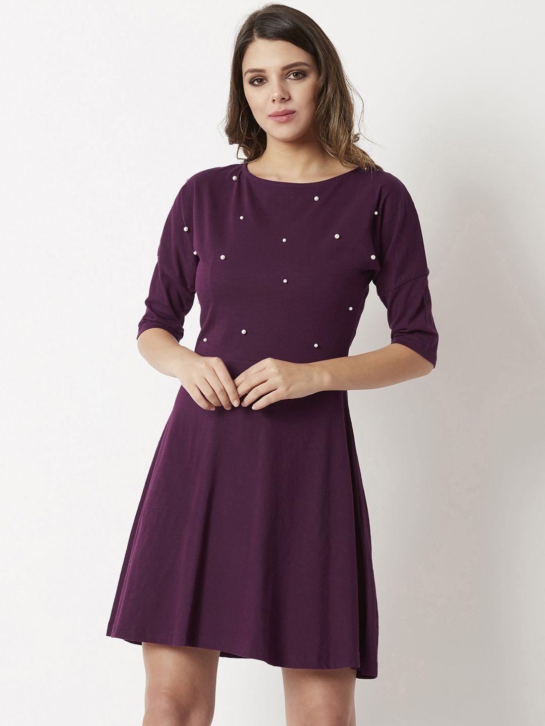 miss chase women magenta embellished fit and flare dress