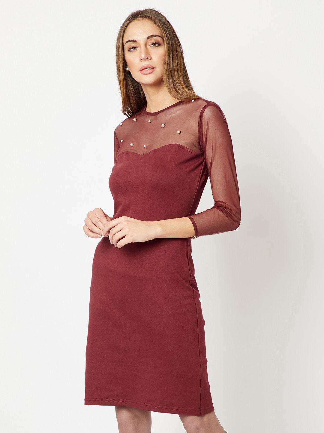 miss chase women maroon embellished a-line dress
