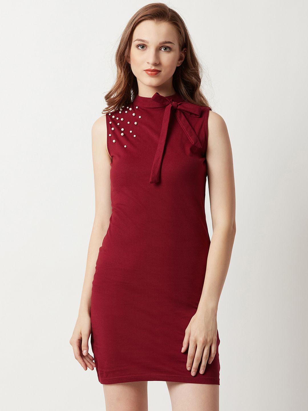 miss chase women maroon embellished bodycon dress