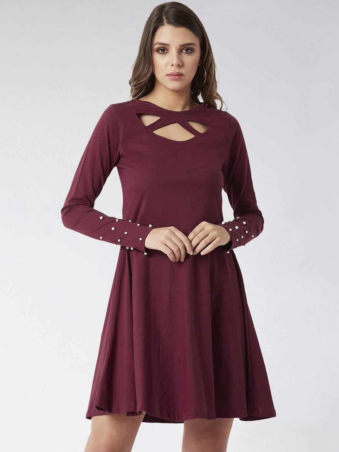 miss chase women maroon solid a-line dress