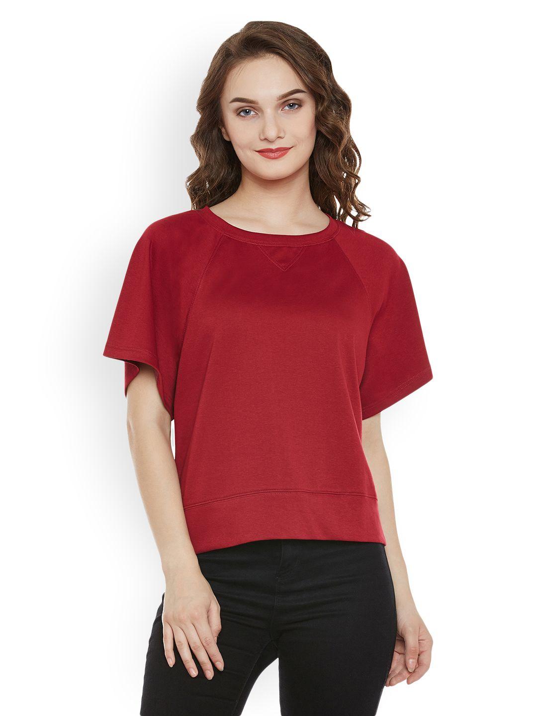 miss chase women maroon solid boxy top