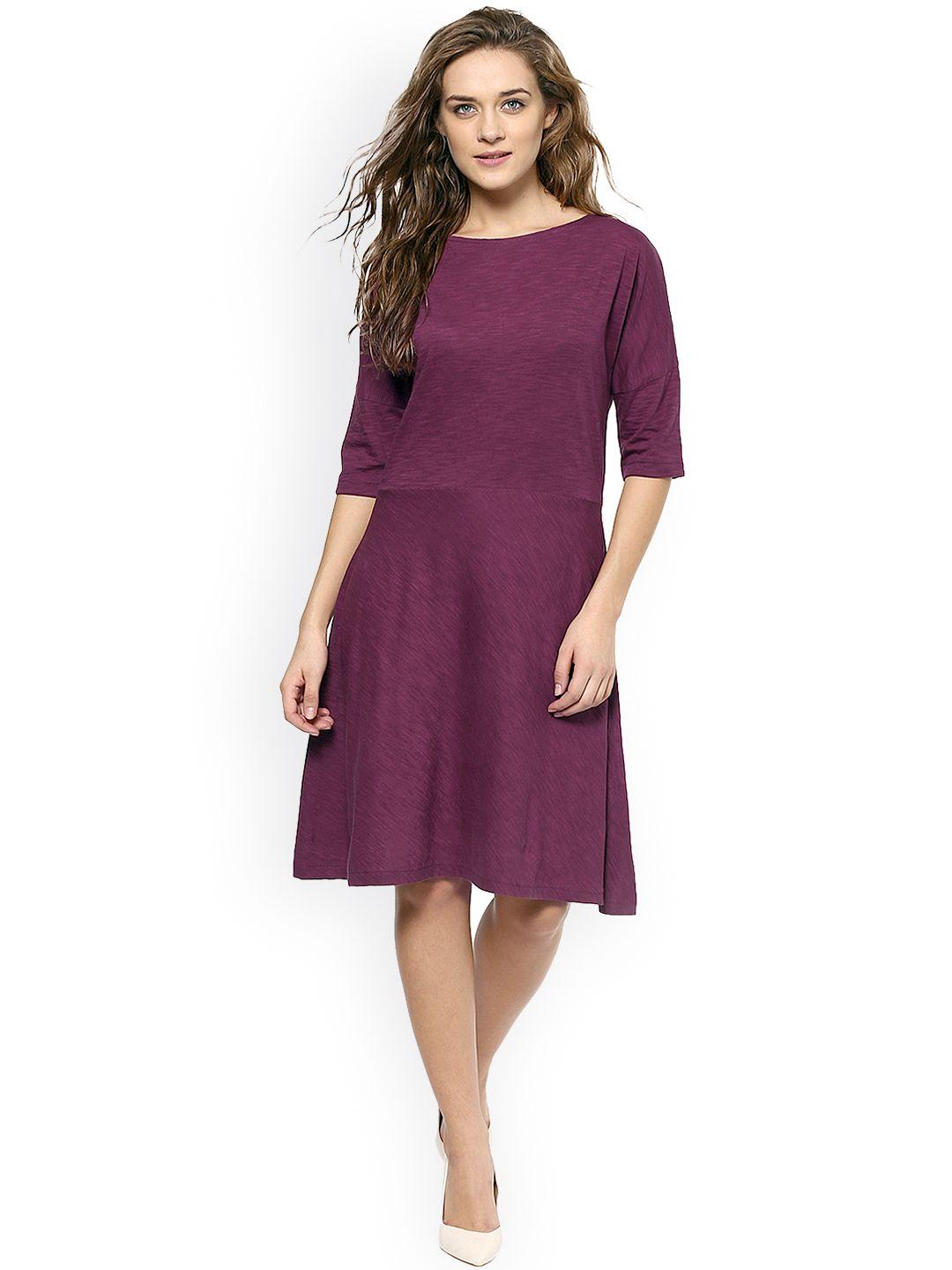 miss chase women maroon solid fit & flare dress