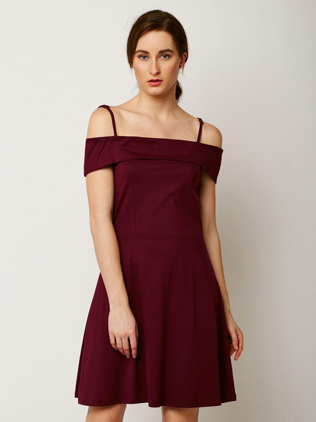 miss chase women maroon solid fit and flare dress