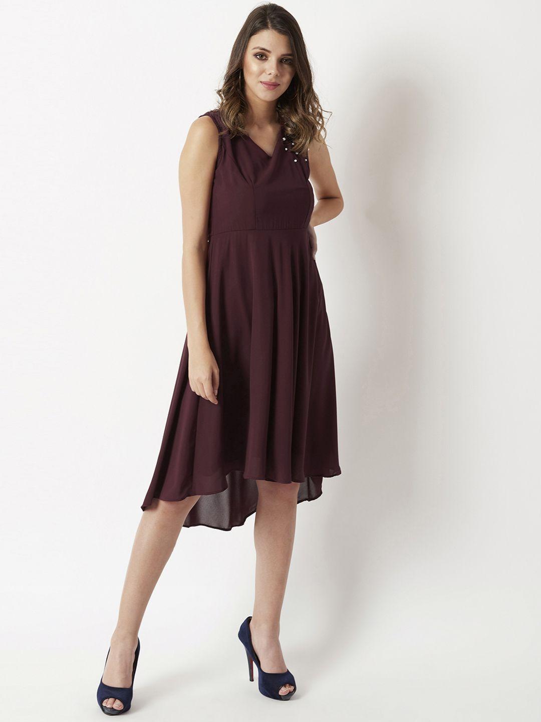 miss chase women maroon solid fit and flare dress