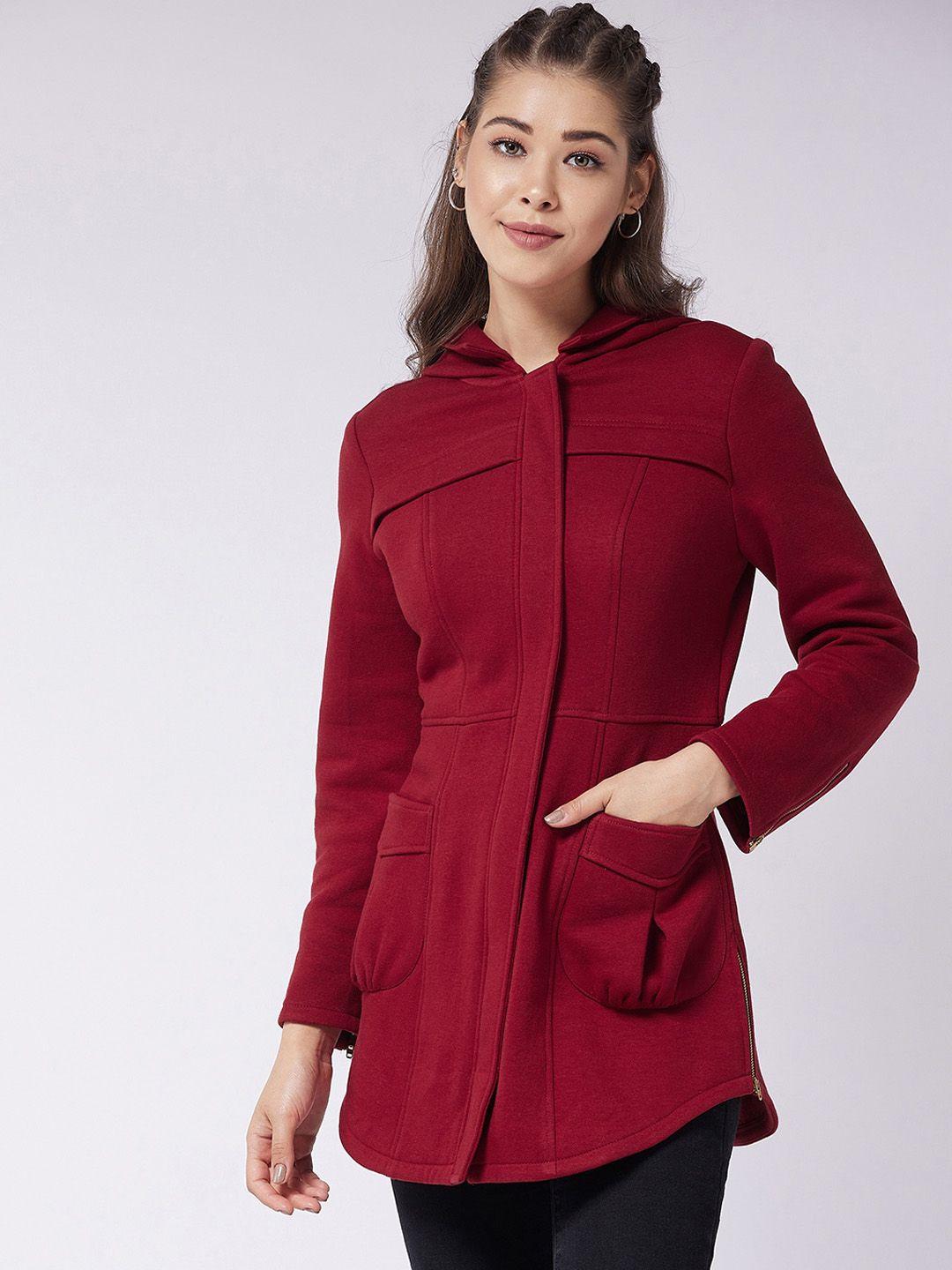 miss chase women maroon solid longline parka jacket