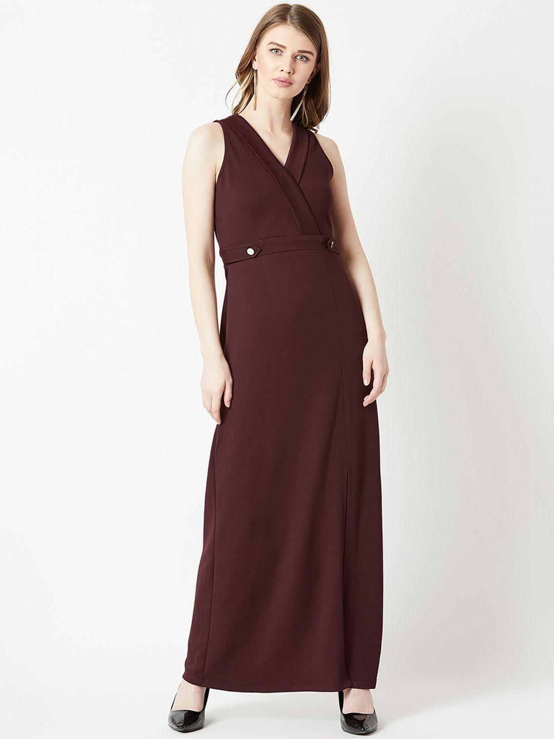 miss chase women maroon solid maxi dress