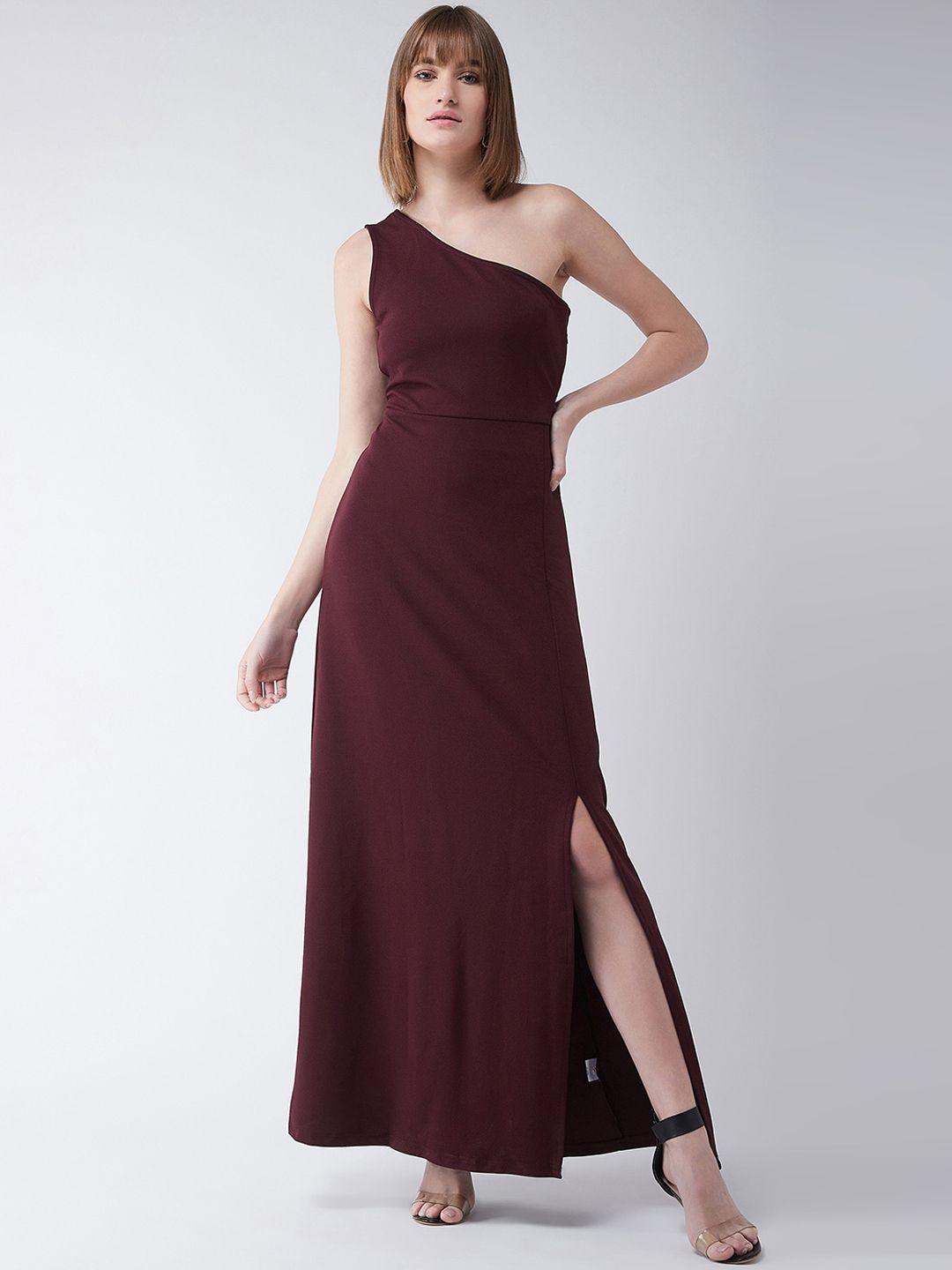 miss chase women maroon solid melody of love one shoulder maxi dress