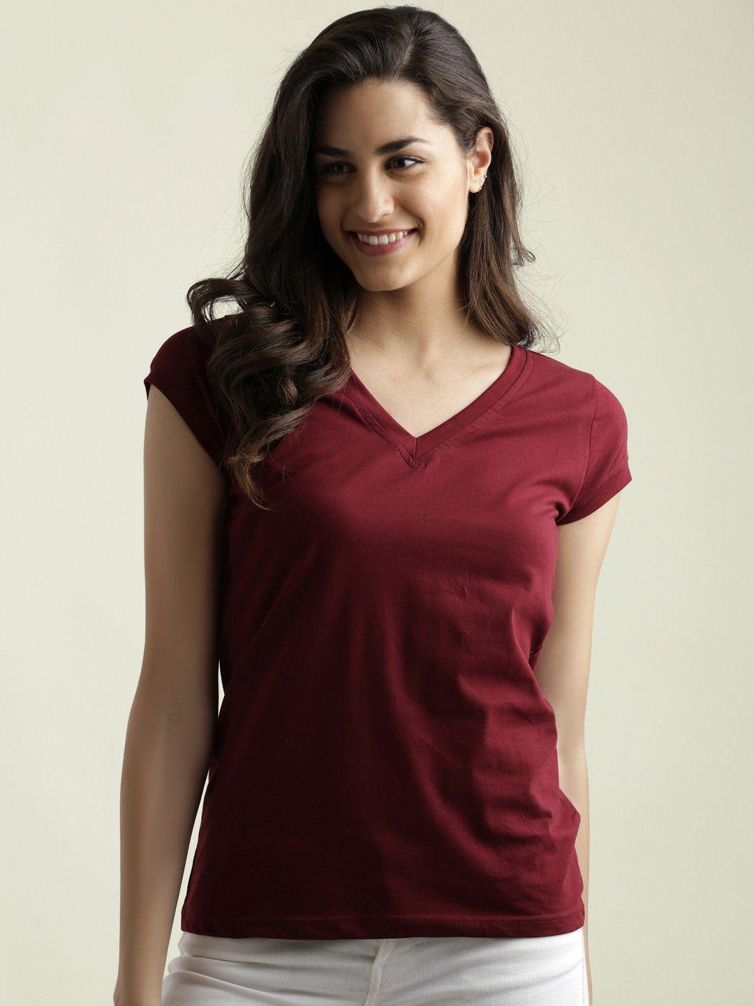 miss chase women maroon solid pure cotton top