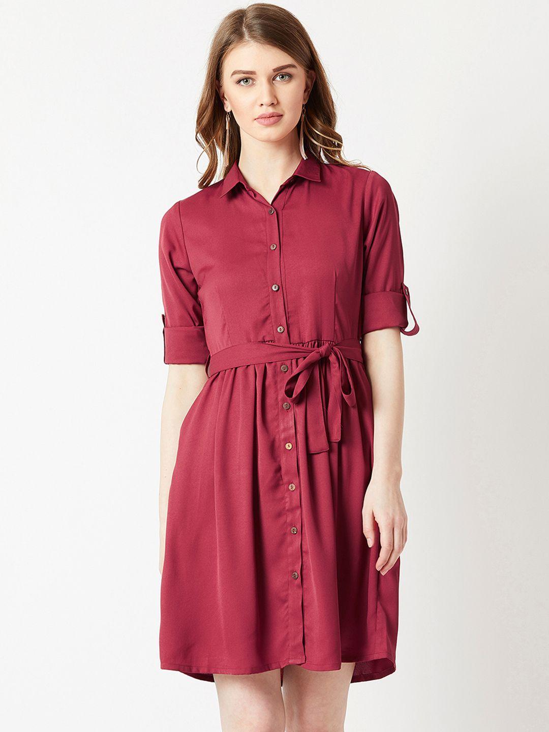 miss chase women maroon solid shirt dress