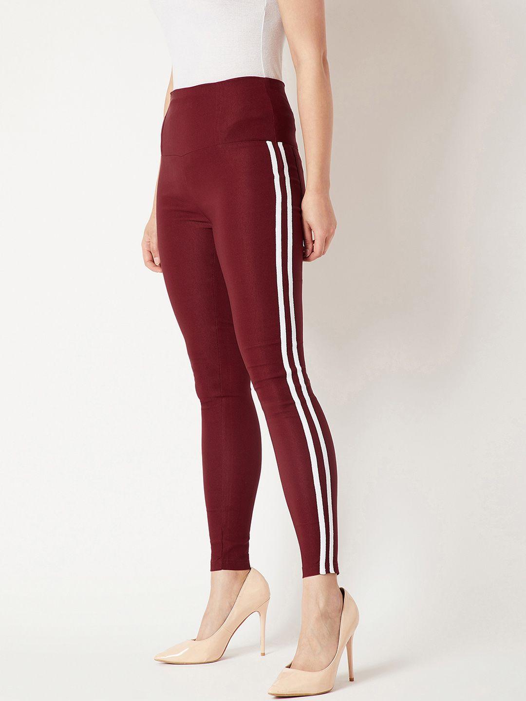 miss chase women maroon solid skinny-fit jeggings