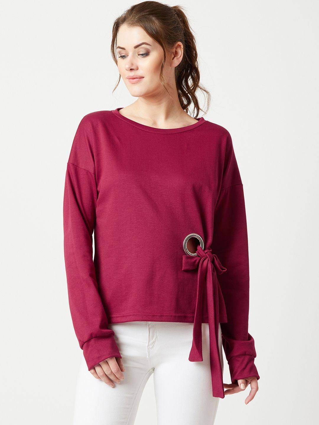 miss chase women maroon solid sweatshirt