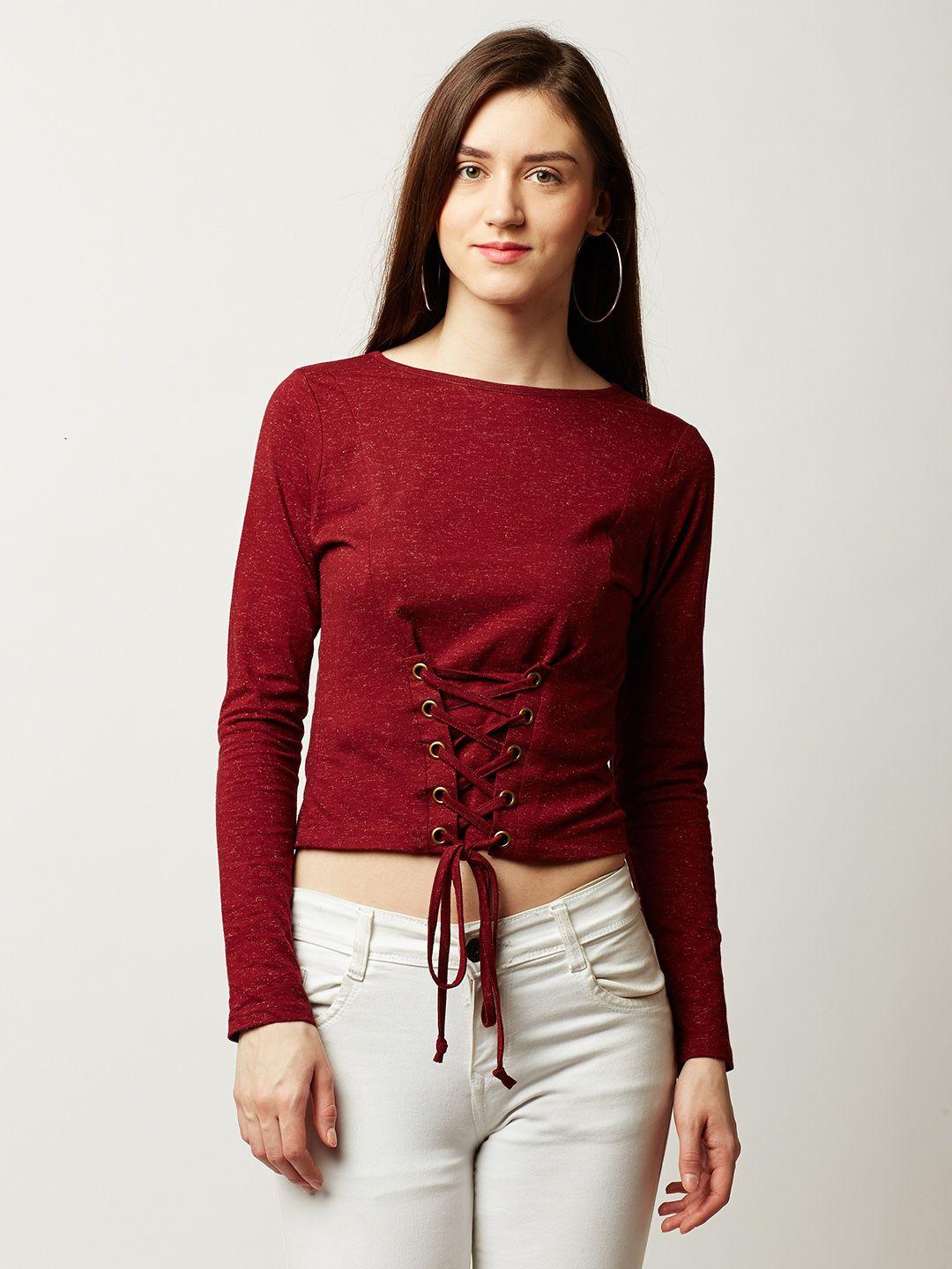 miss chase women maroon solid top