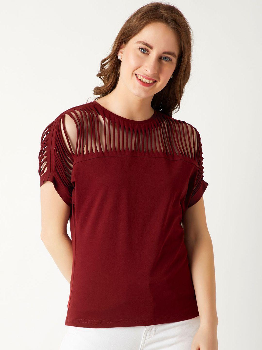 miss chase women maroon solid top