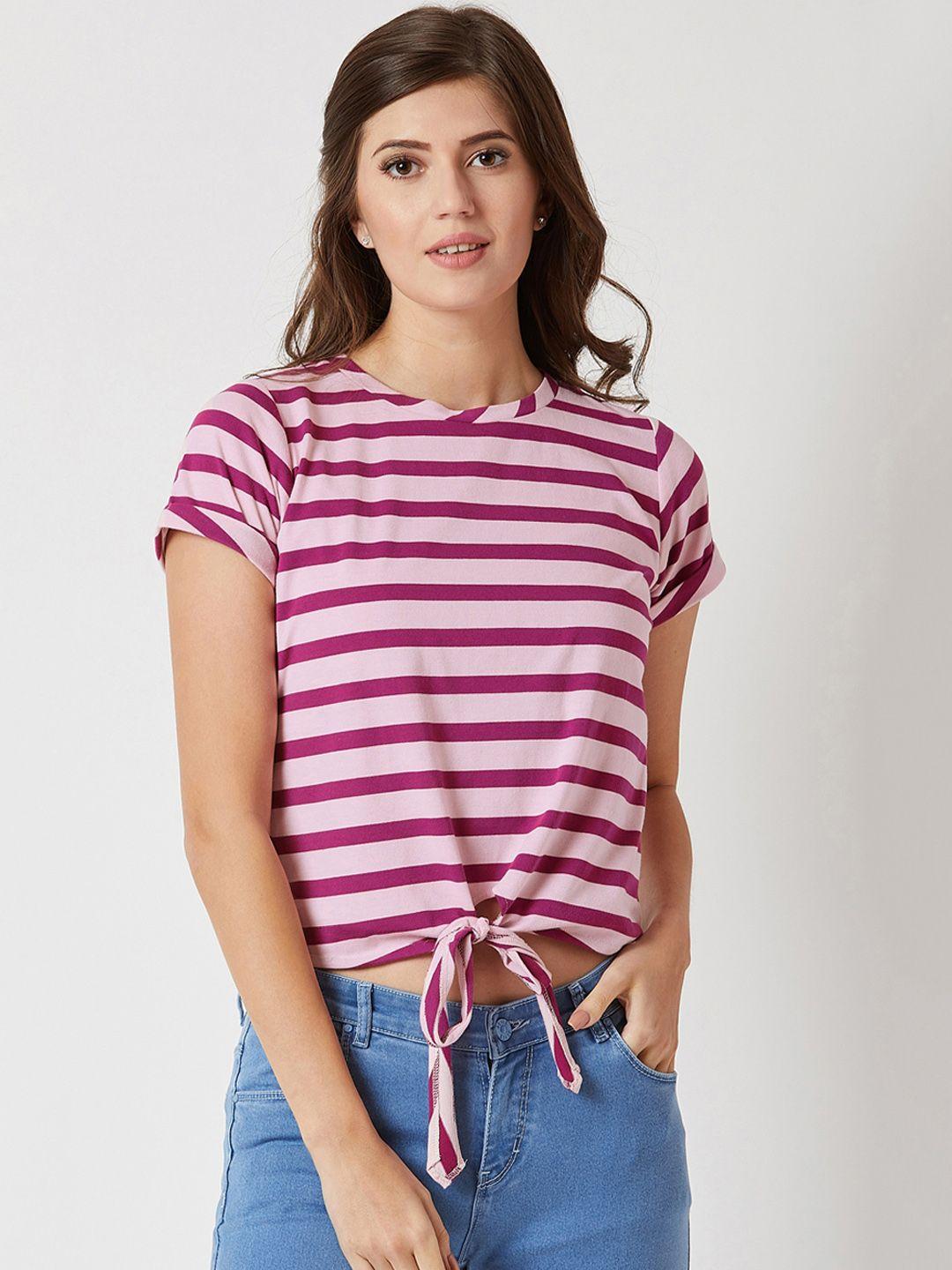 miss chase women maroon striped pure cotton top