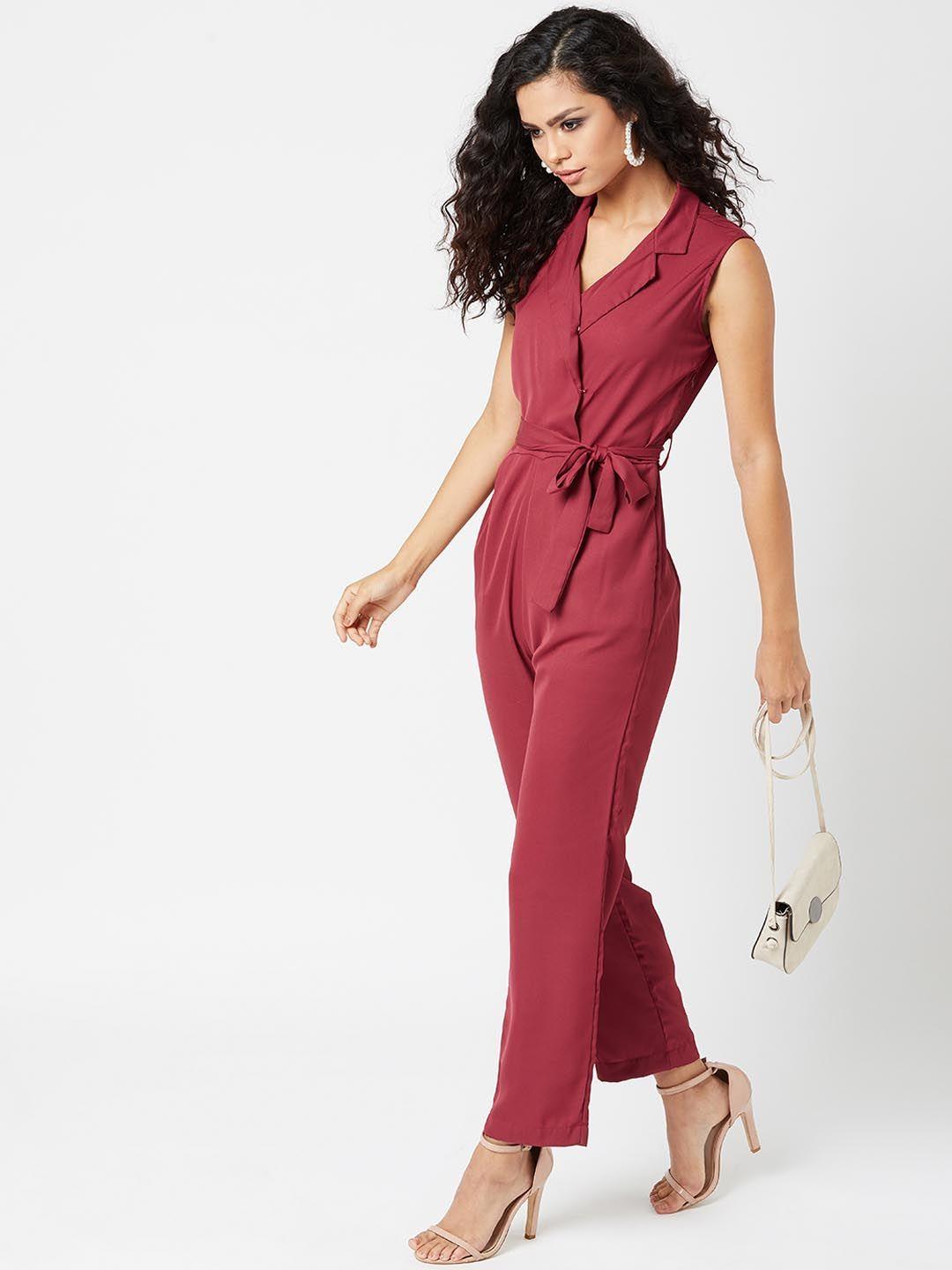 miss chase women maroon thinking out loud collar jumpsuit