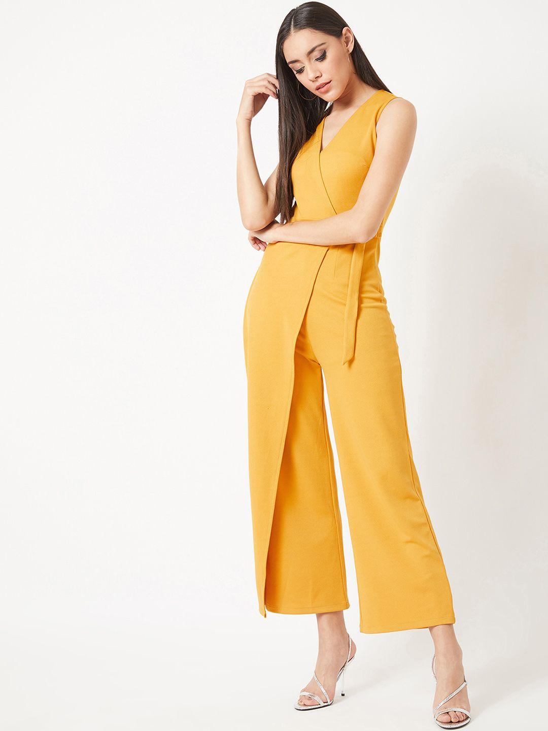 miss chase women mustard yellow solid basic jumpsuit