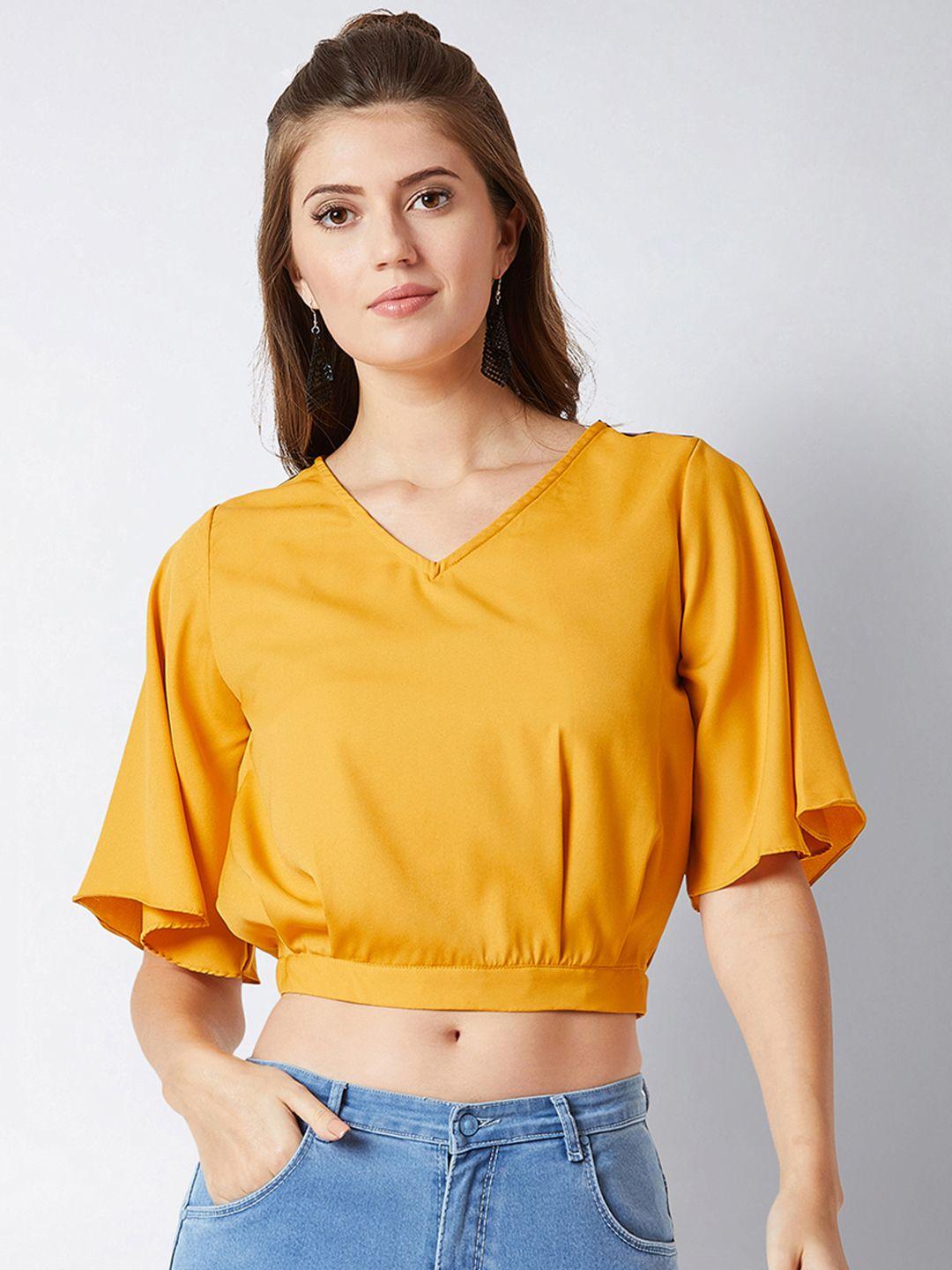 miss chase women mustard yellow solid blouson top