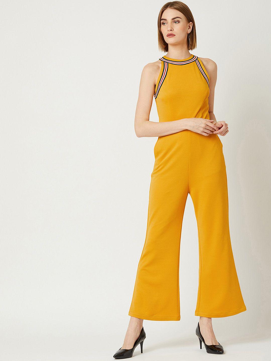 miss chase women mustard yellow solid culotte jumpsuit