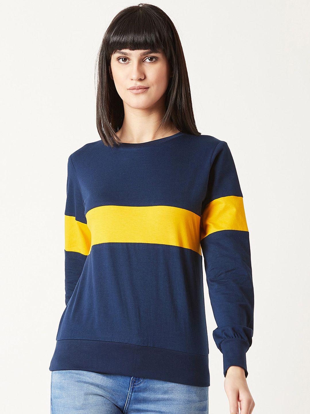 miss chase women navy blue colourblocked sweatshirt