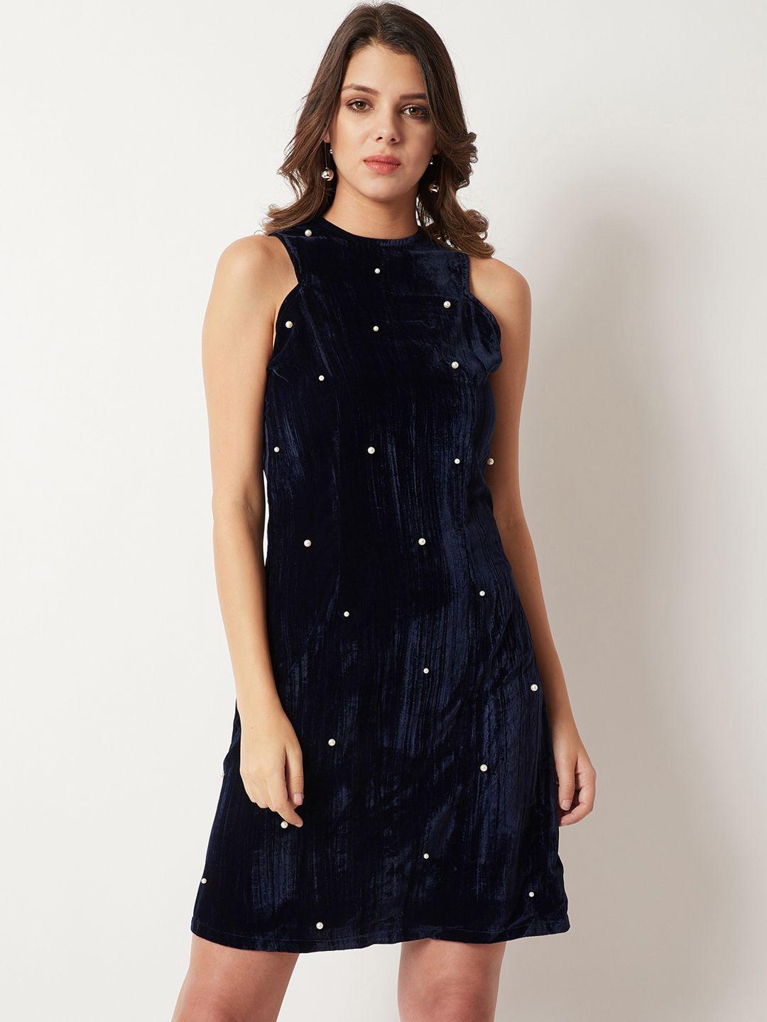 miss chase women navy blue embellished a-line dress