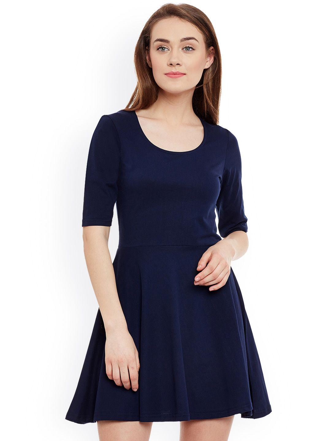 miss chase women navy blue fit & flare dress