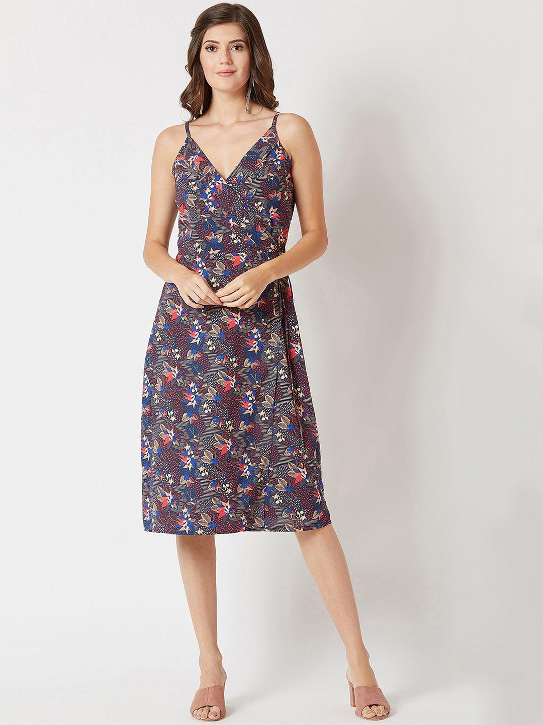 miss chase women navy blue floral print wrap dress