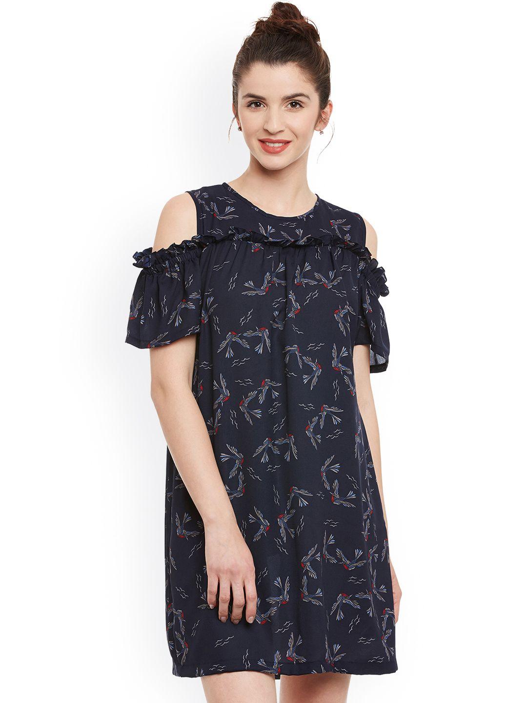 miss chase women navy blue printed a-line dress