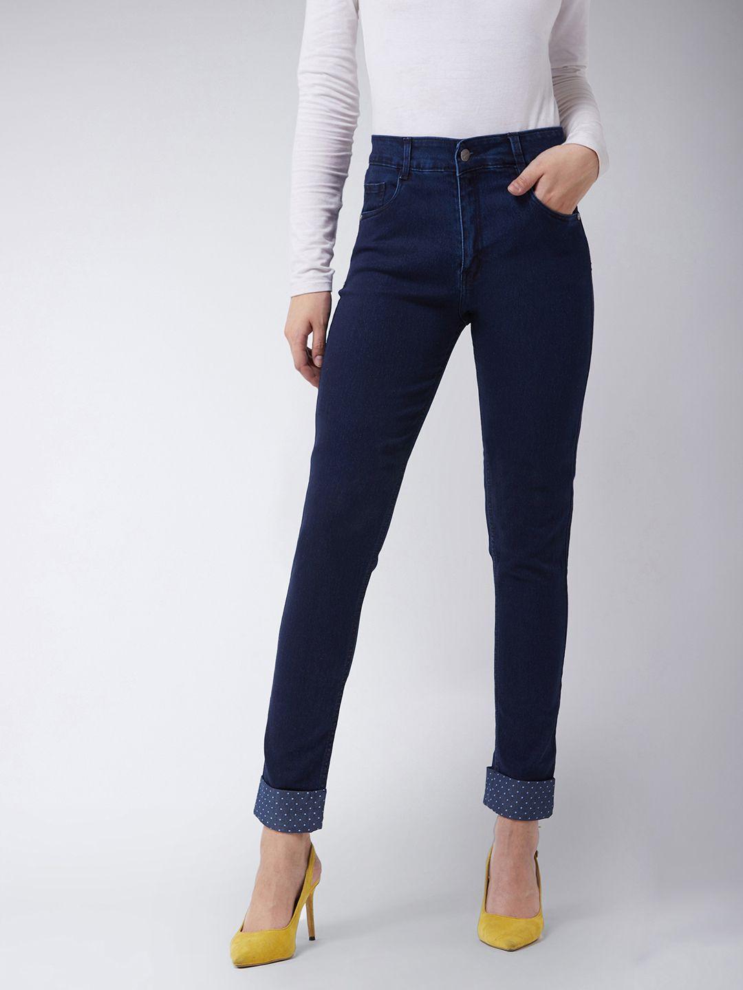 miss chase women navy blue skinny fit mid-rise clean look jeans