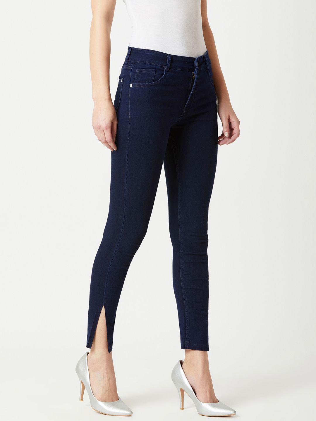 miss chase women navy blue skinny fit mid-rise clean look jeans