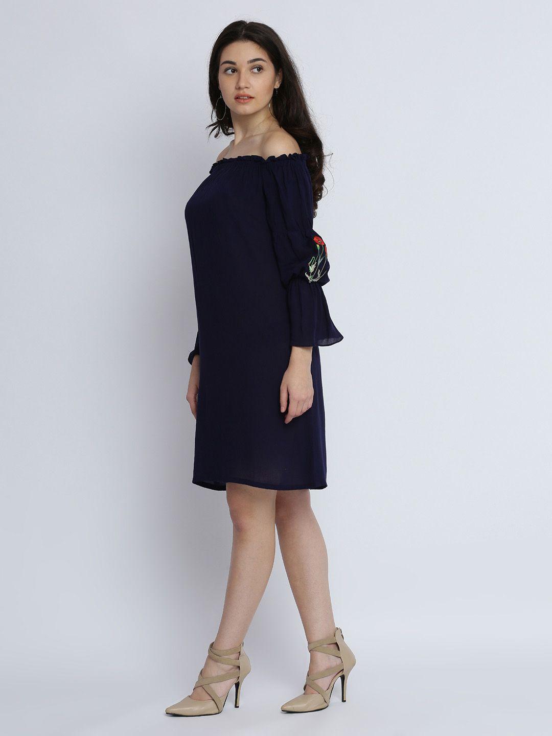 miss chase women navy blue solid a-line dress