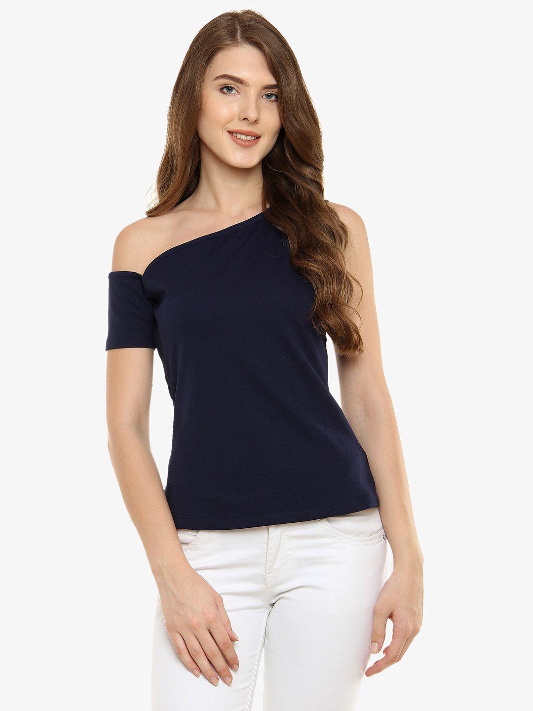 miss chase women navy blue solid top