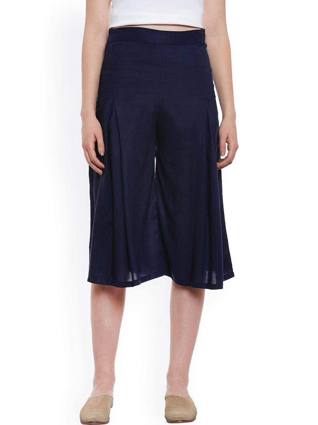 miss chase women navy relaxed fit solid culottes