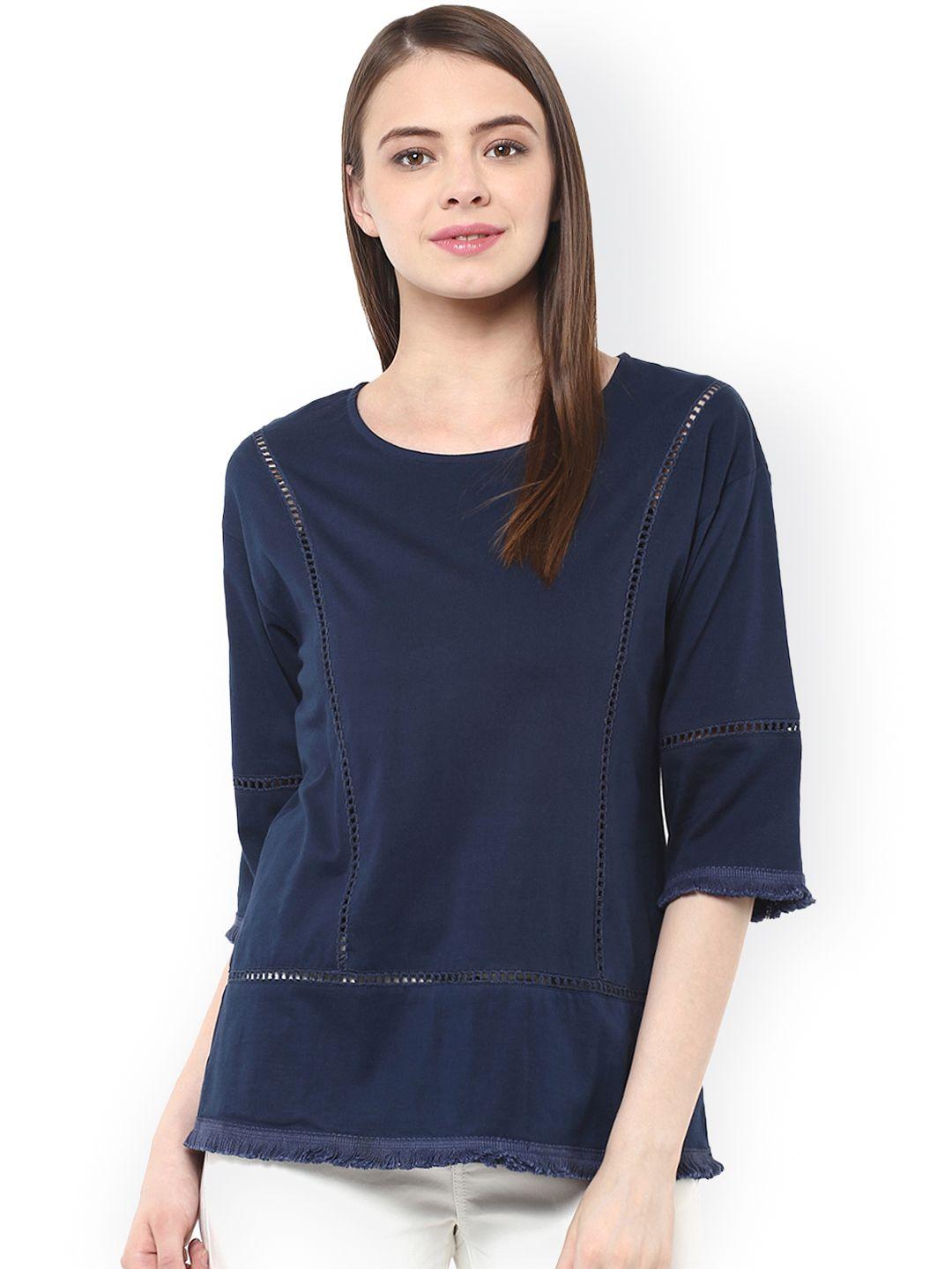 miss chase women navy solid top