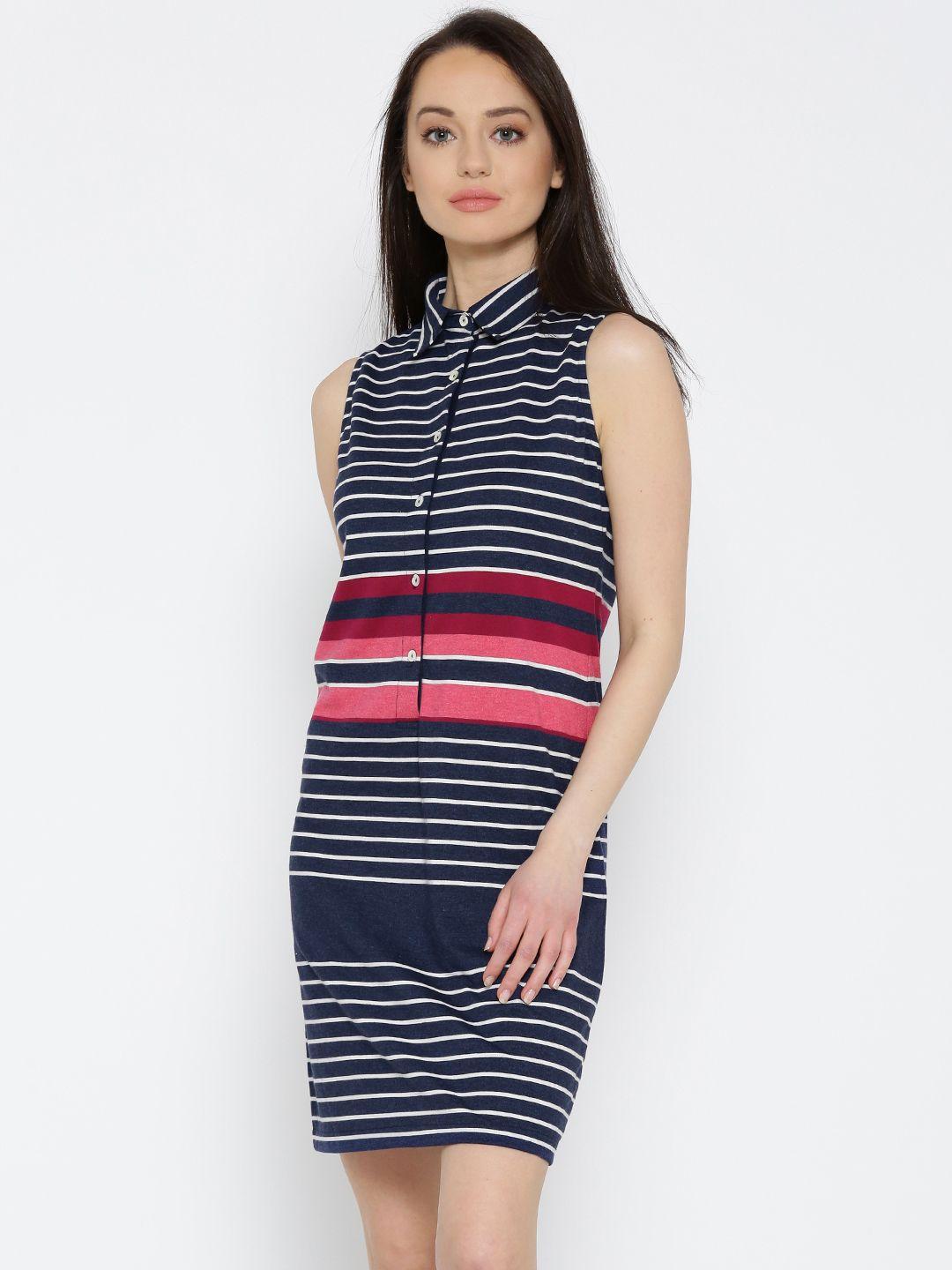 miss chase women navy striped shirt dress