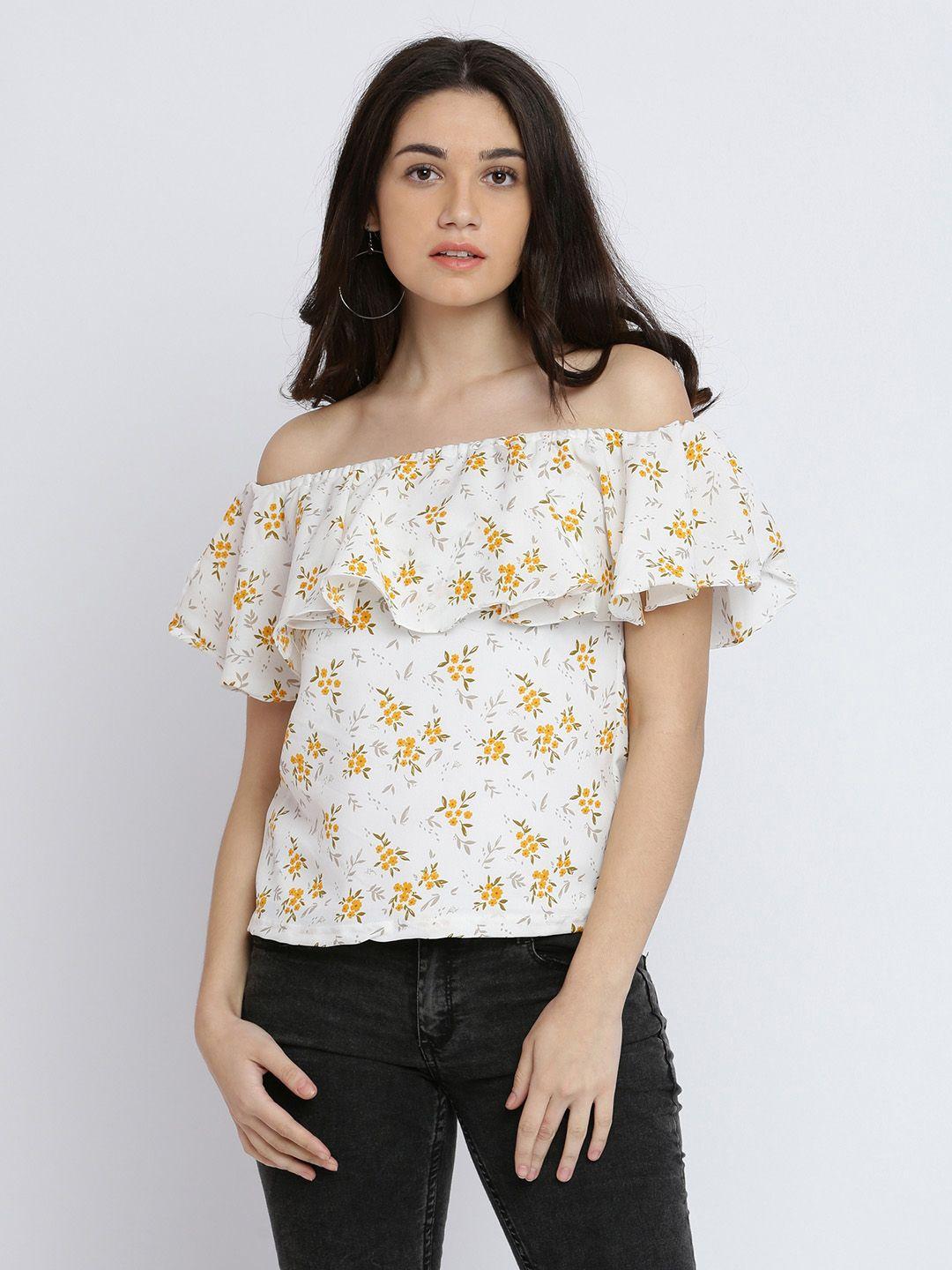 miss chase women off-white floral print bardot top