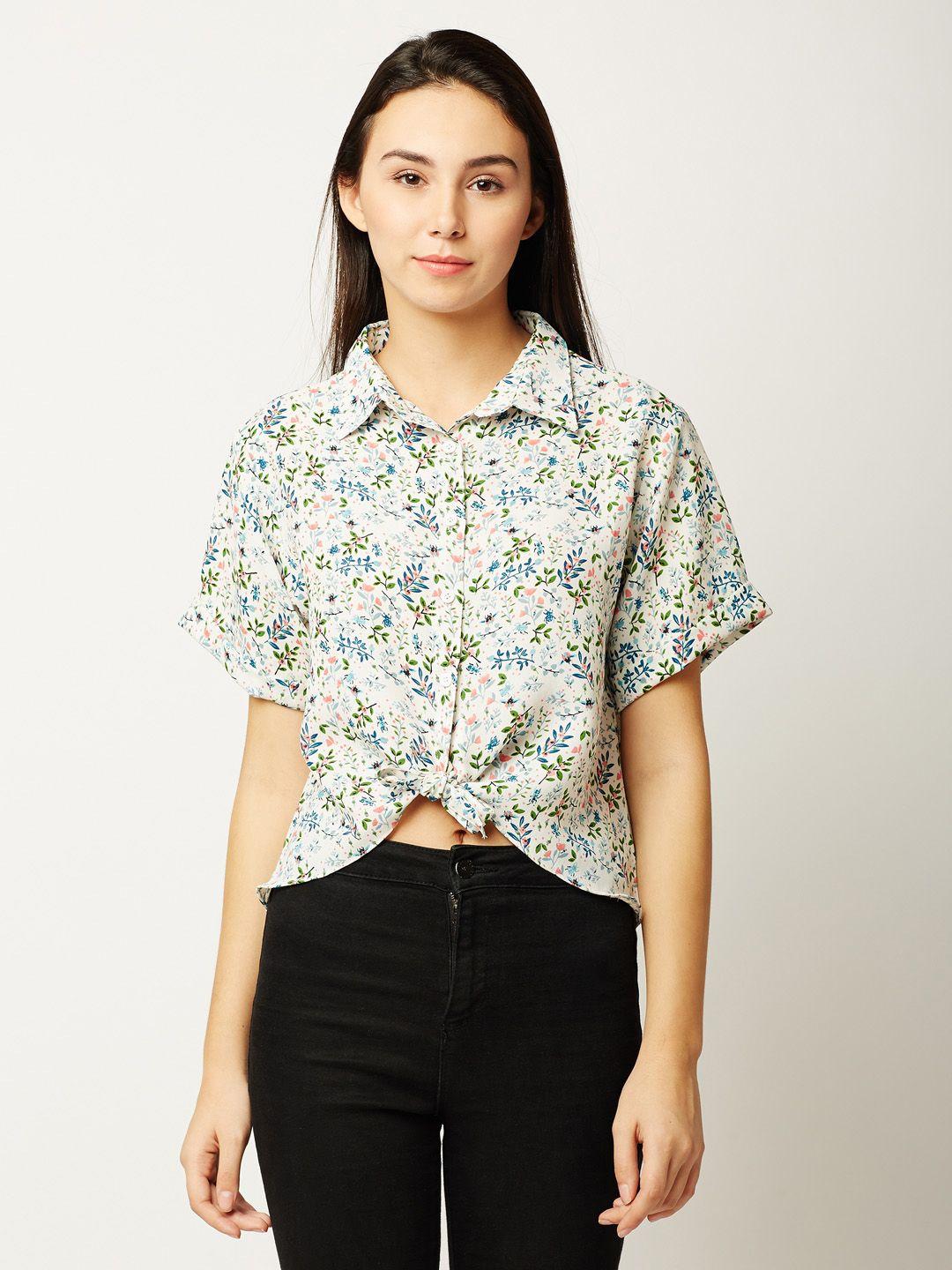 miss chase women off-white regular fit printed casual shirt