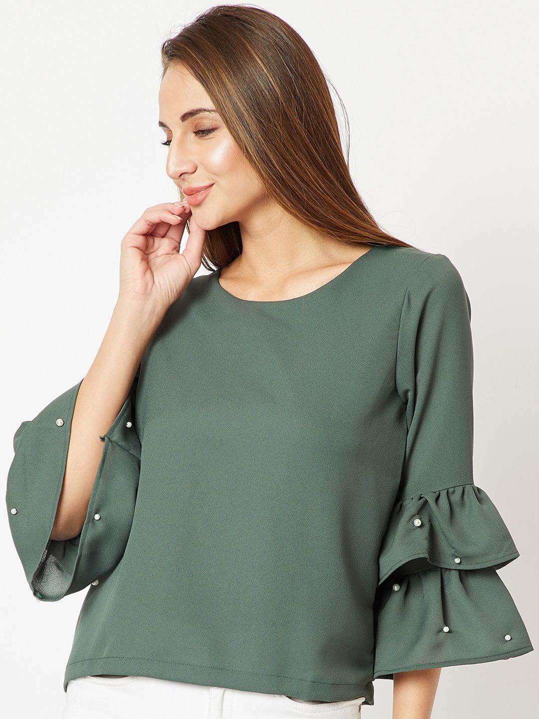 miss chase women olive green embellished top