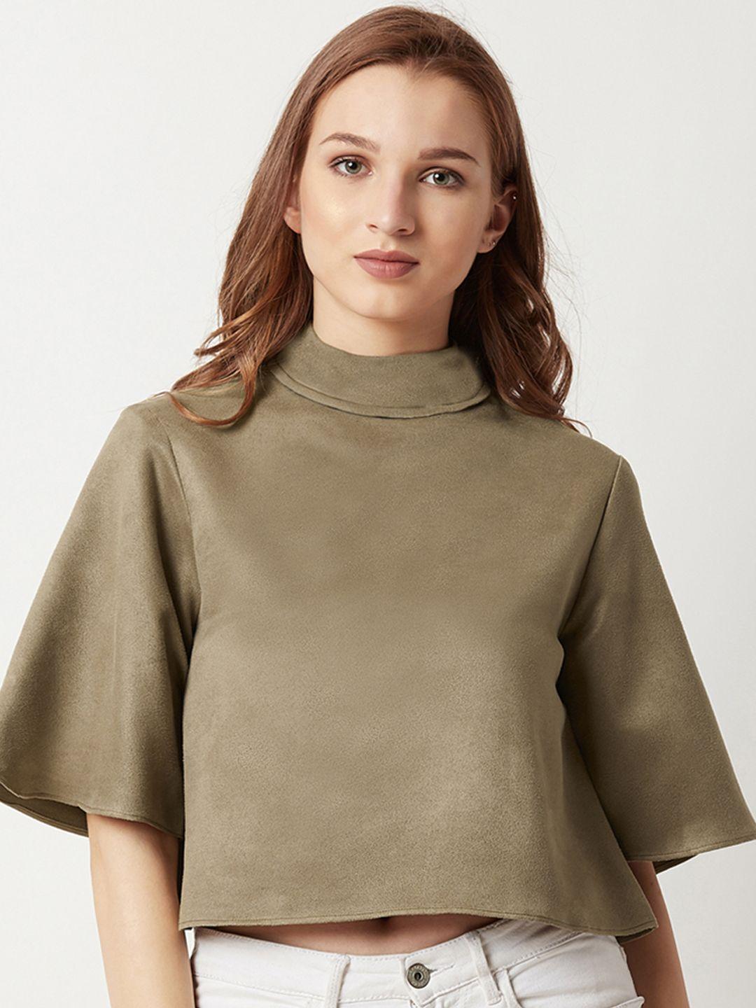 miss chase women olive green solid boxy top