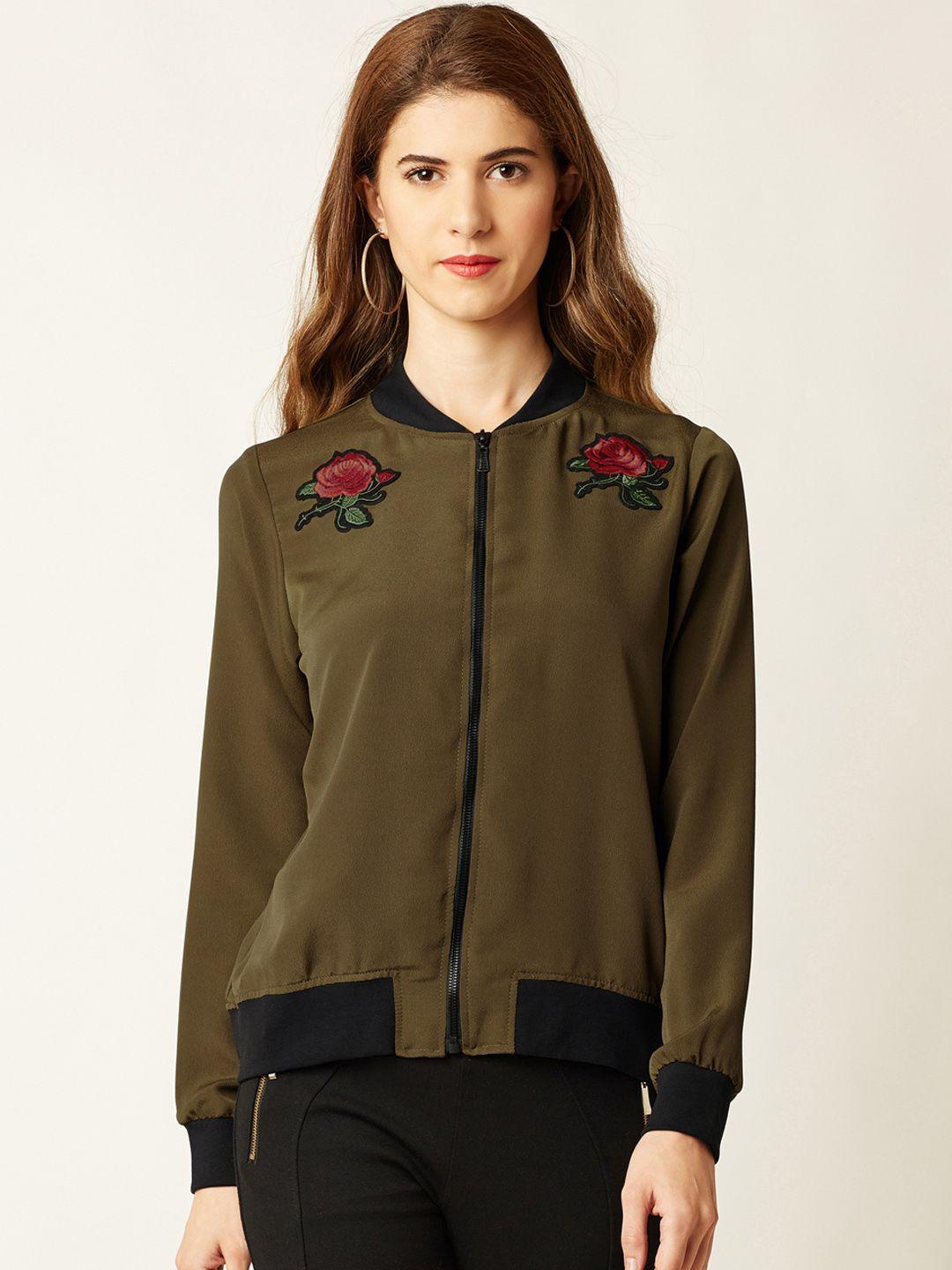 miss chase women olive green solid lightweight bomber