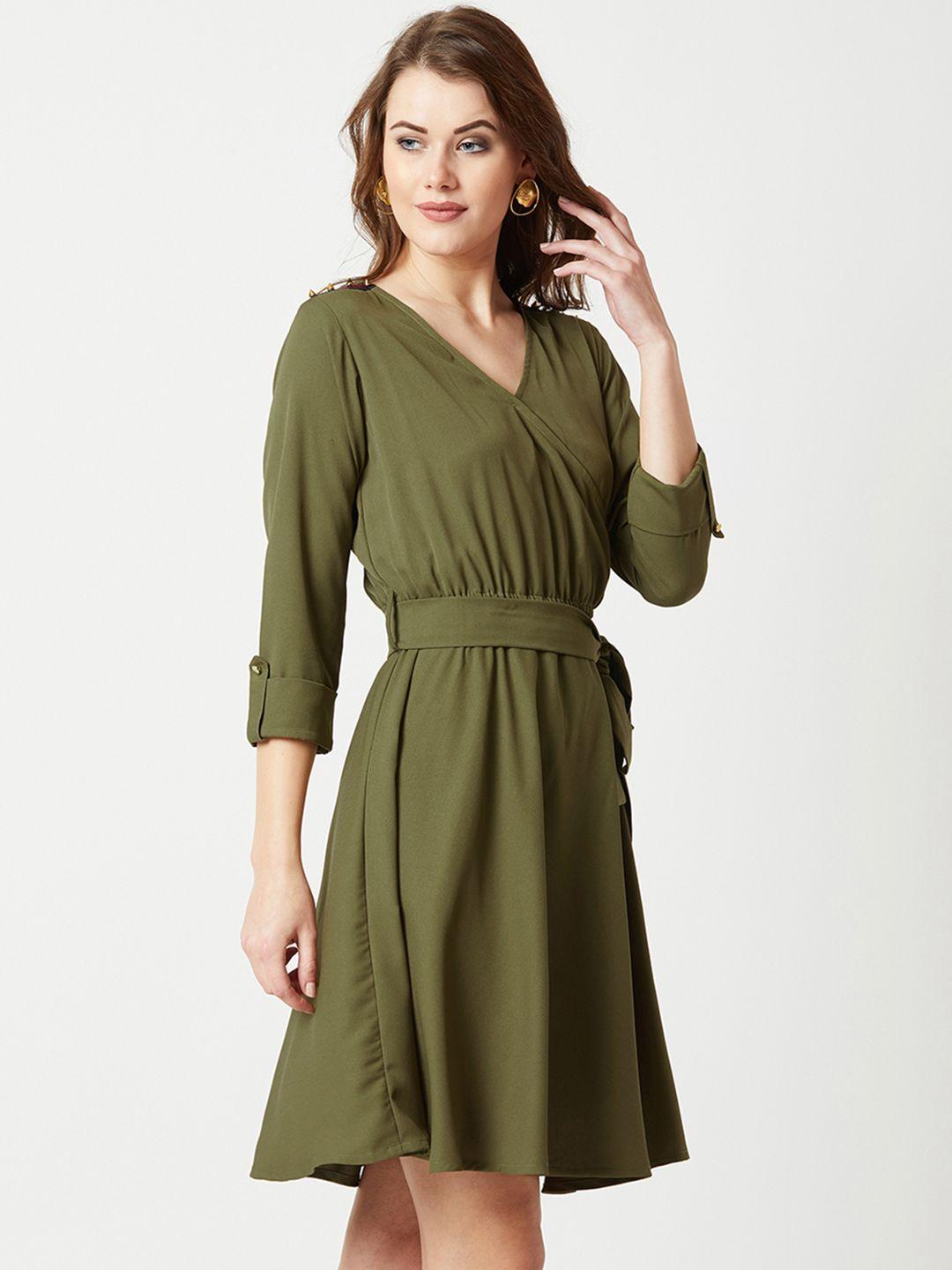 miss chase women olive green wrap dress