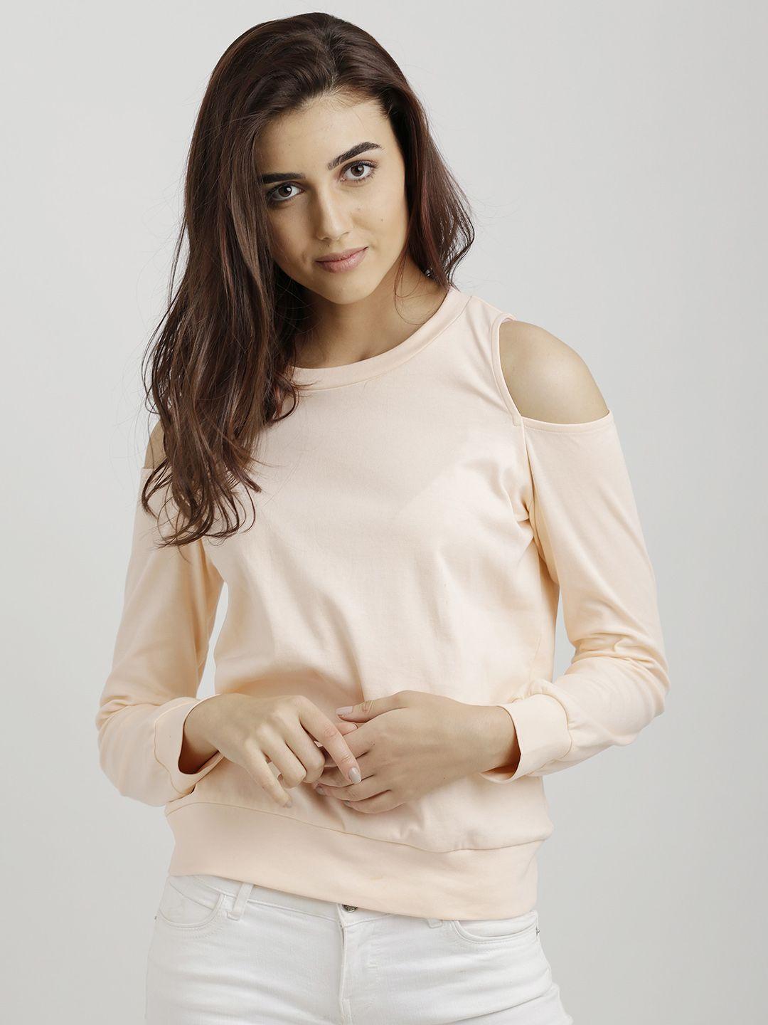 miss chase women peach solid pure cotton top