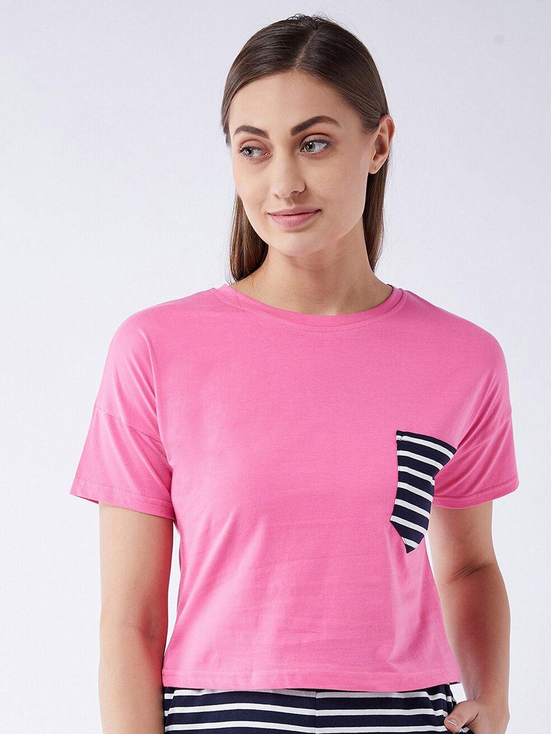 miss chase women pink drop-shoulder sleeves t-shirt
