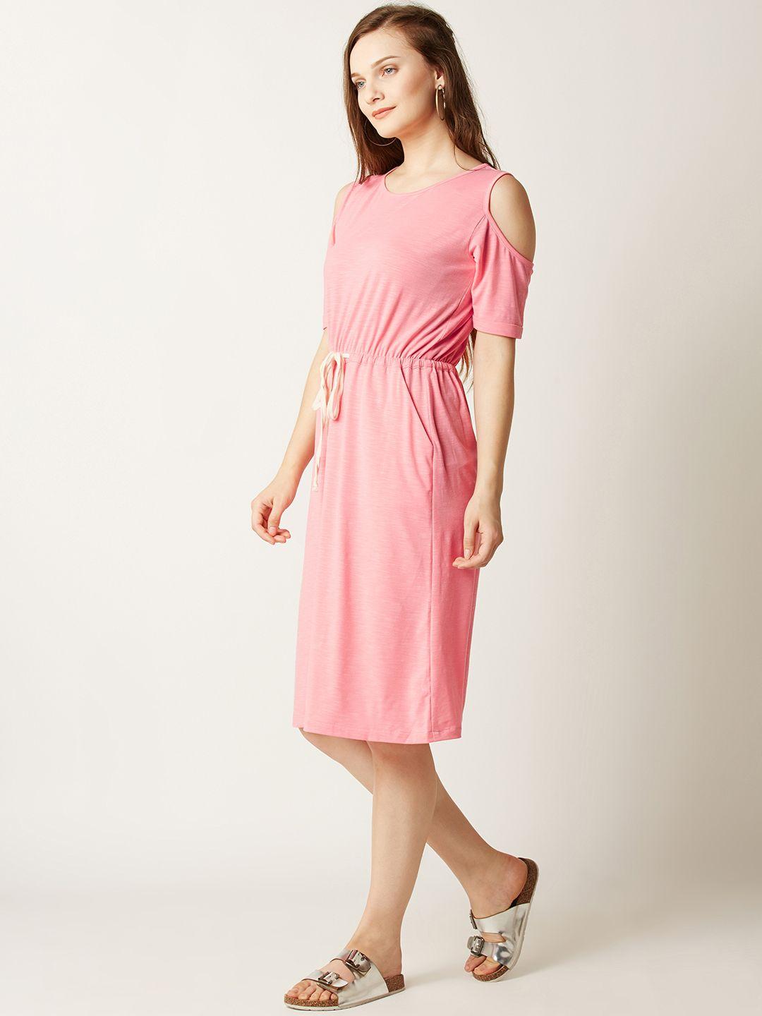 miss chase women pink solid fit and flare dress