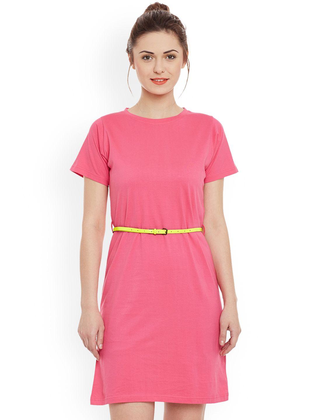 miss chase women pink solid t-shirt dress