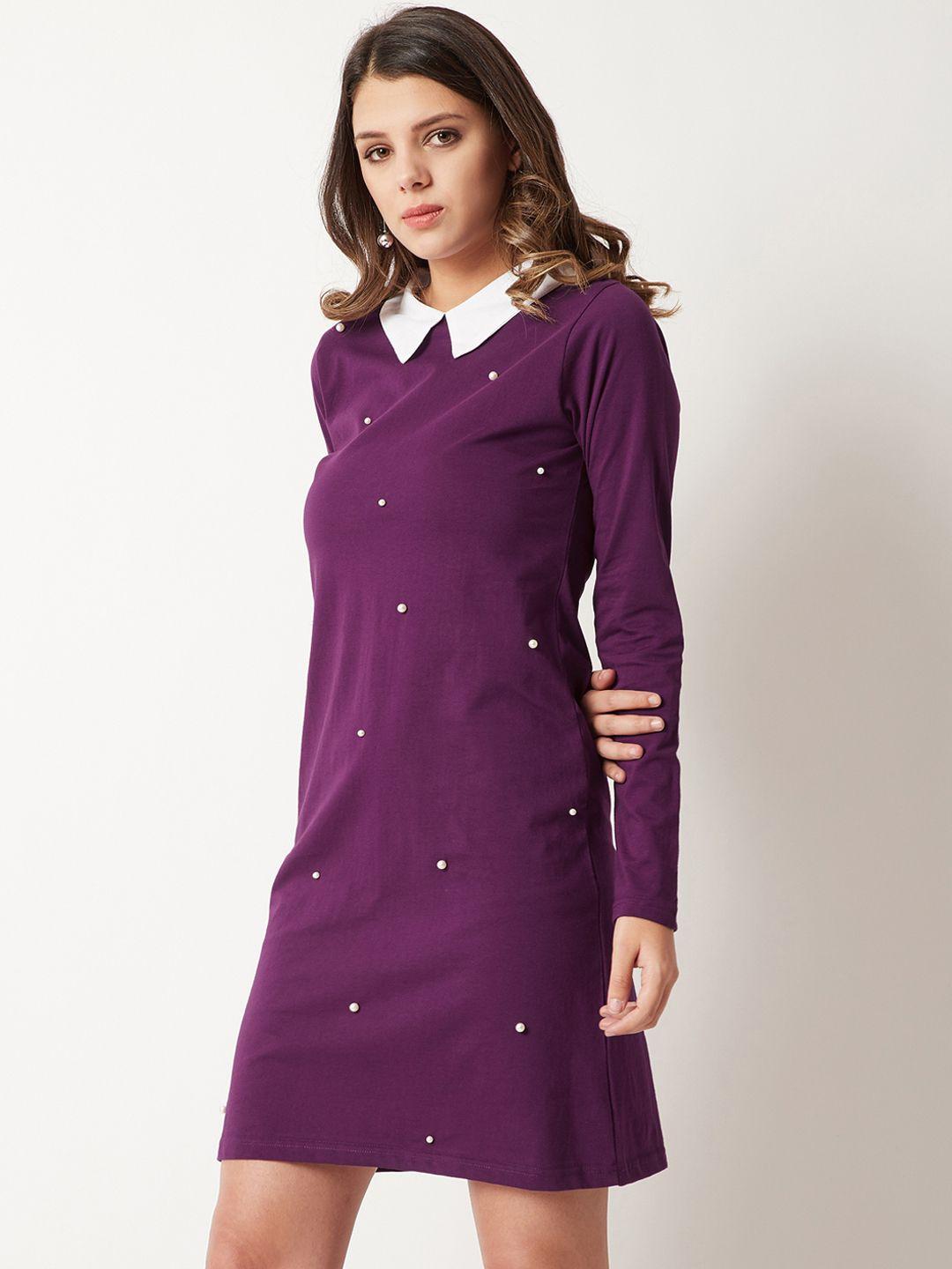 miss chase women purple embellished a-line dress