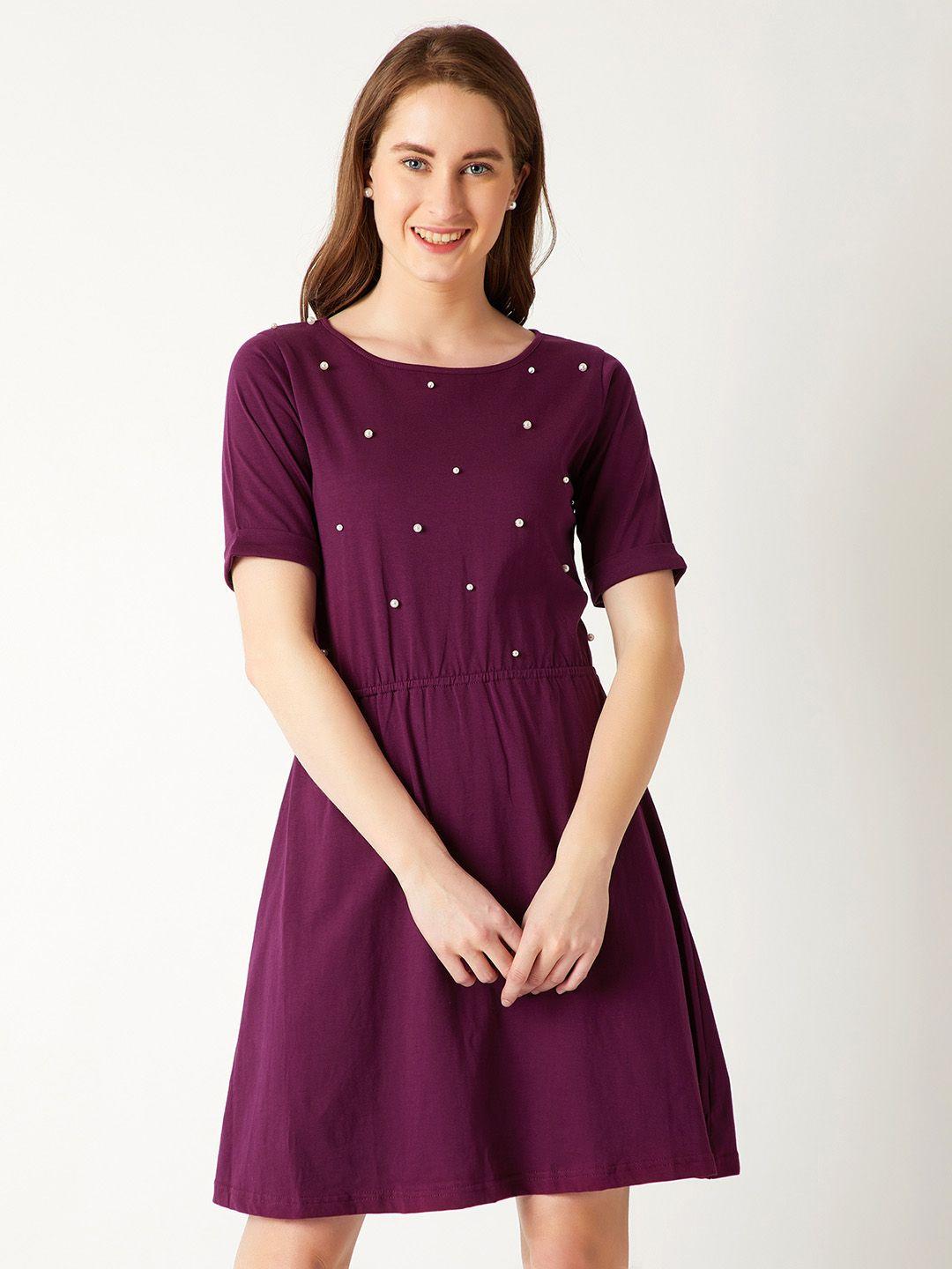 miss chase women purple embellished fit and flare dress