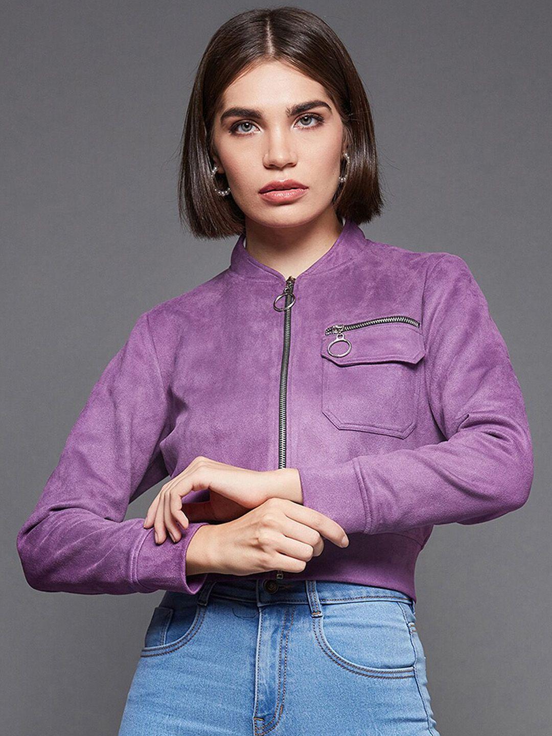 miss chase women purple lightweight crop tailored jacket
