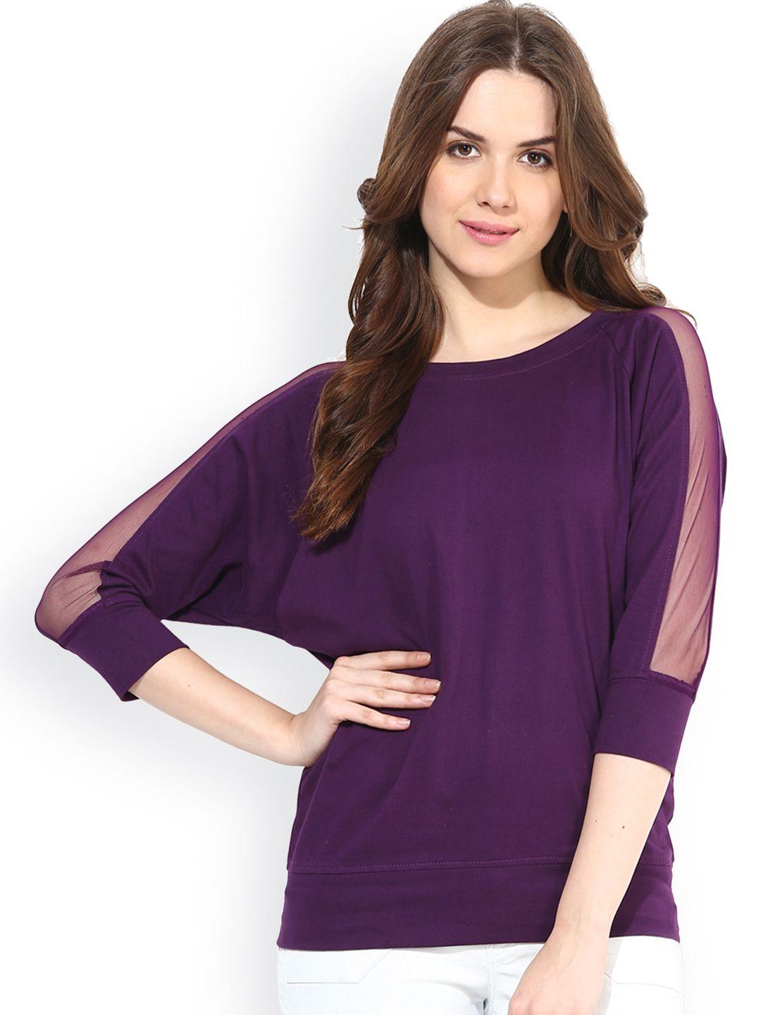 miss chase women purple solid pure cotton top