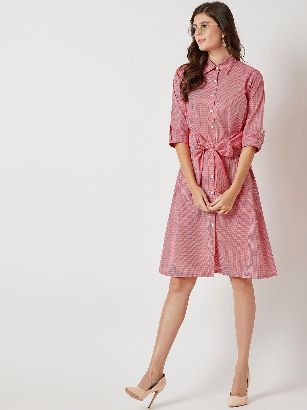 miss chase women red & off-white checked shirt dress